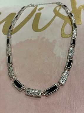 Classic Black and Silver Women's Necklace - Elegant Scroll Link Design
